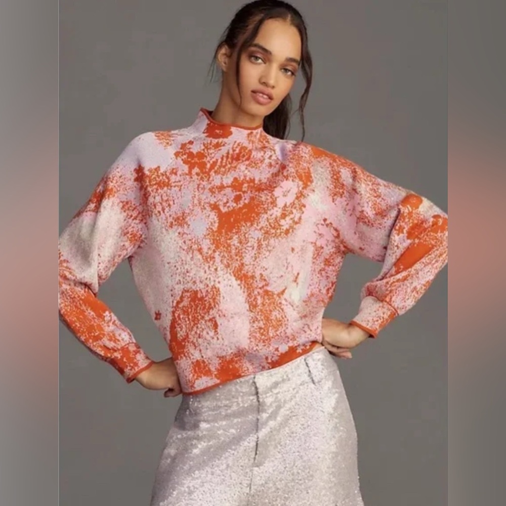 NWT Anthropologie Womens The Beatriz Mock-Neck Sweater Lurex Edition XXS